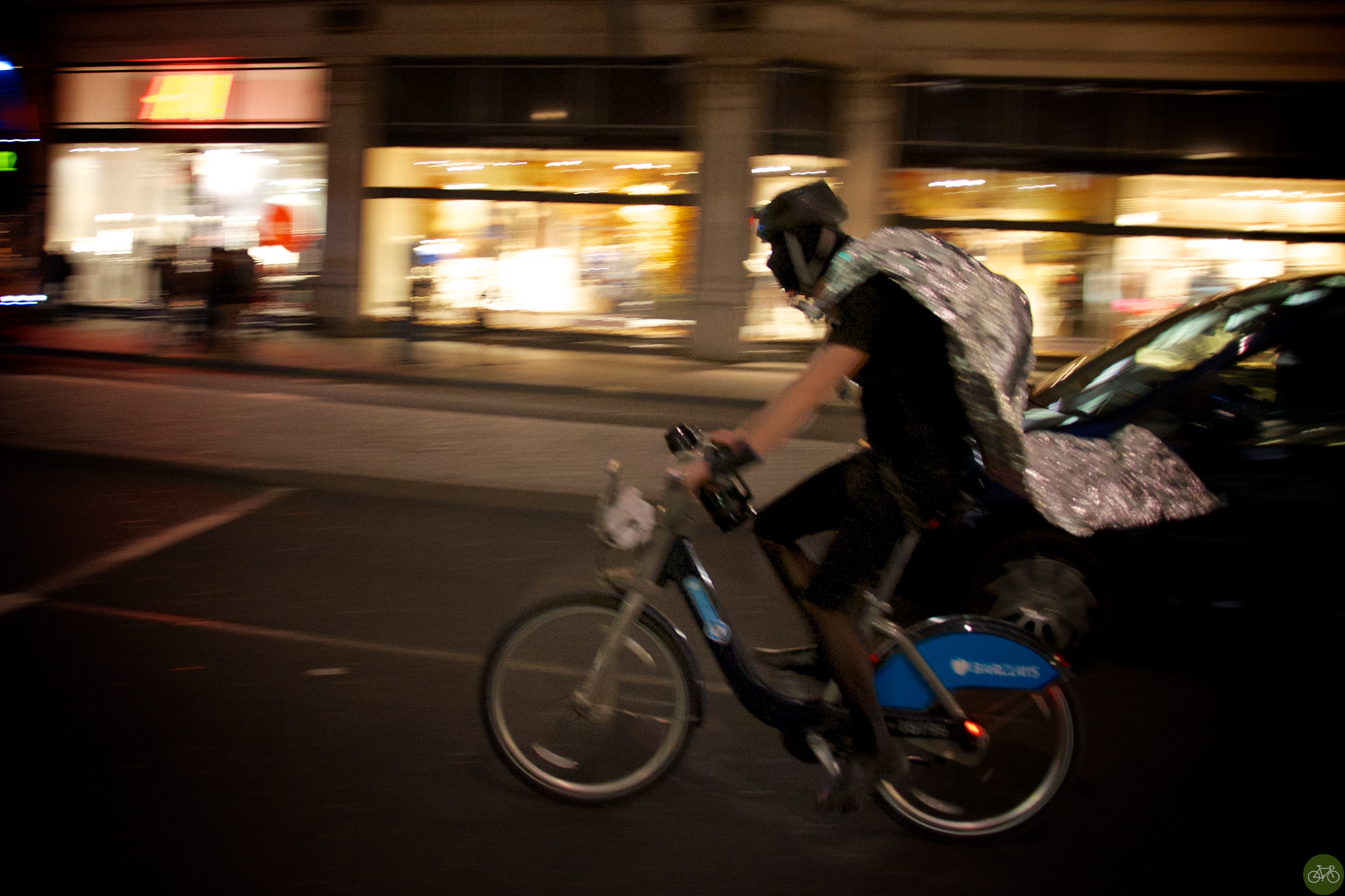 Caped crusader on a Boris Bike
